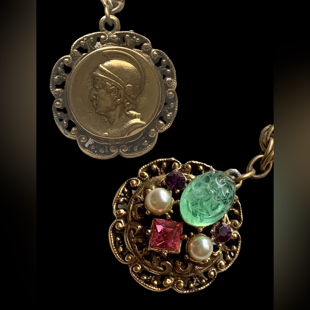 Vintage Estate Roman Coin & Gemstone Jewels Two Sided Necklace Women’s Jewelry